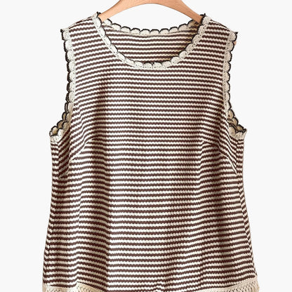 Dames tanktop grote maat elegante stijl met strepen en franjes, voor lente en zomer