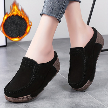 Mocassins Mule Femme Doublés Chauds Style Décontracté Marron