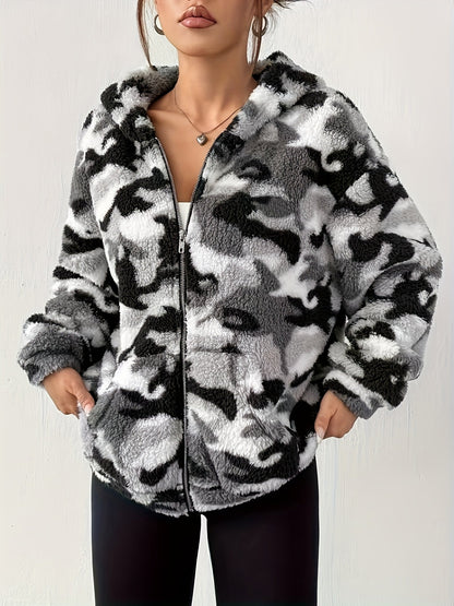 Veste à capuche zippée camouflage femme motif doux