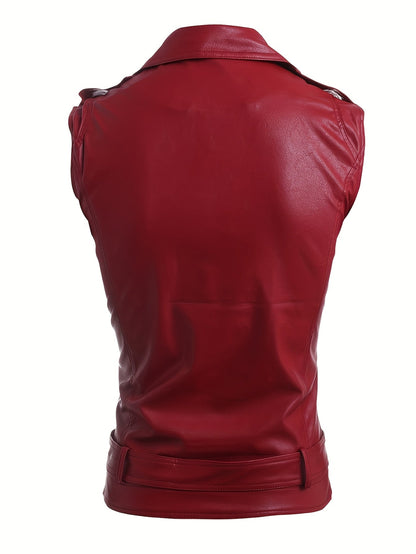 Gilet de style motard en similicuir sans manches avec fermeture éclair asymétrique