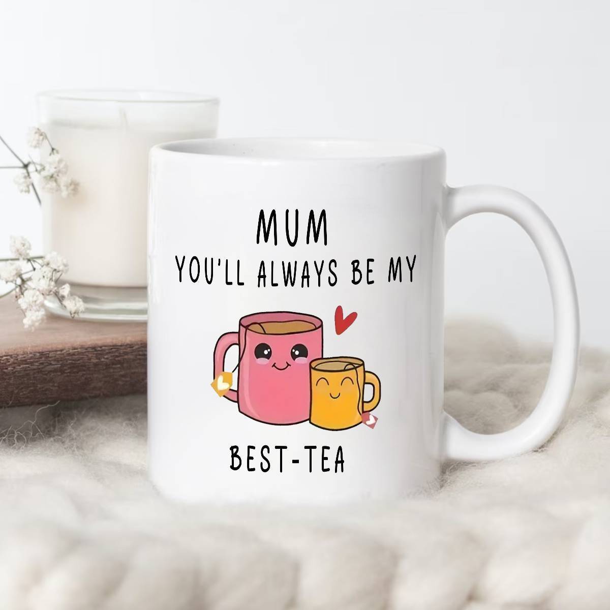 Taza de regalo para mujer – Taza humorística para mamá – Idea de regalo para el Día de la Madre – Estilo kawaii, mensaje "Mamá, siempre serás mi mejor té"