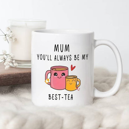 Taza de regalo para mujer – Taza humorística para mamá – Idea de regalo para el Día de la Madre – Estilo kawaii, mensaje "Mamá, siempre serás mi mejor té"