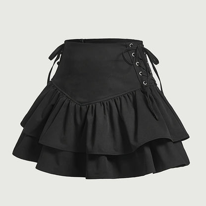 Falda femenina gótica elegante con volantes y corsé con cordones para fiestas y atuendos alternativos