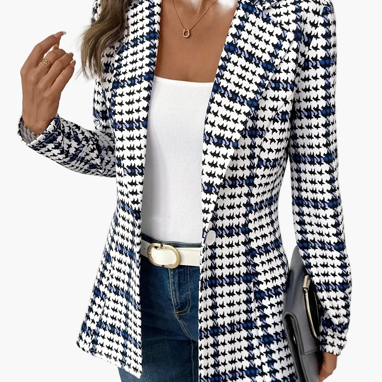 Blazer femme élégant à carreaux style bureau pour le printemps