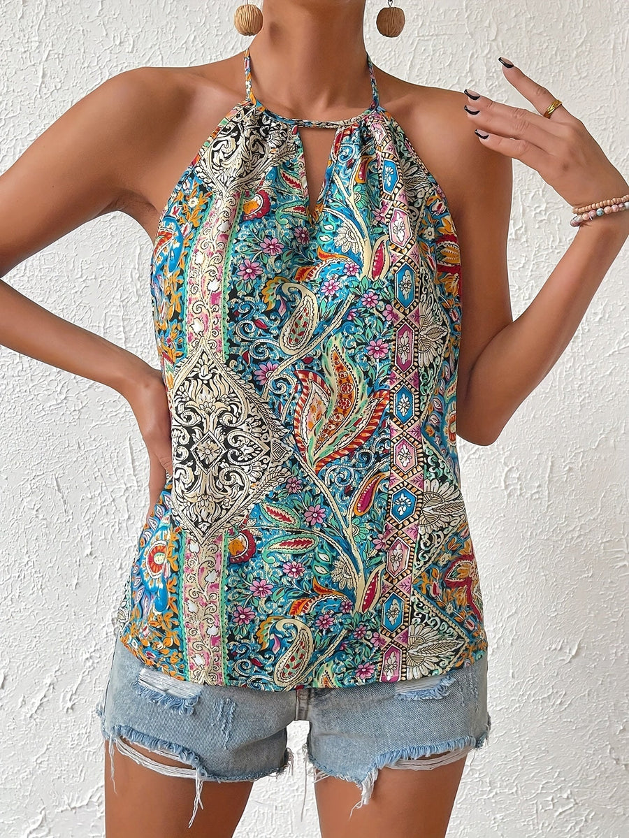 Top med cache-cœur til kvinder, boheme-chic stil, ideel til sommer og ferie