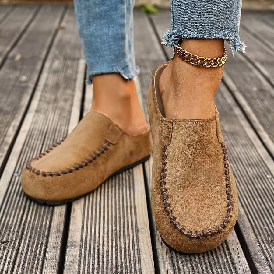 Bequeme Damen-Mules im Mokassin-Stil, geschlossen, mit flexibler Sohle