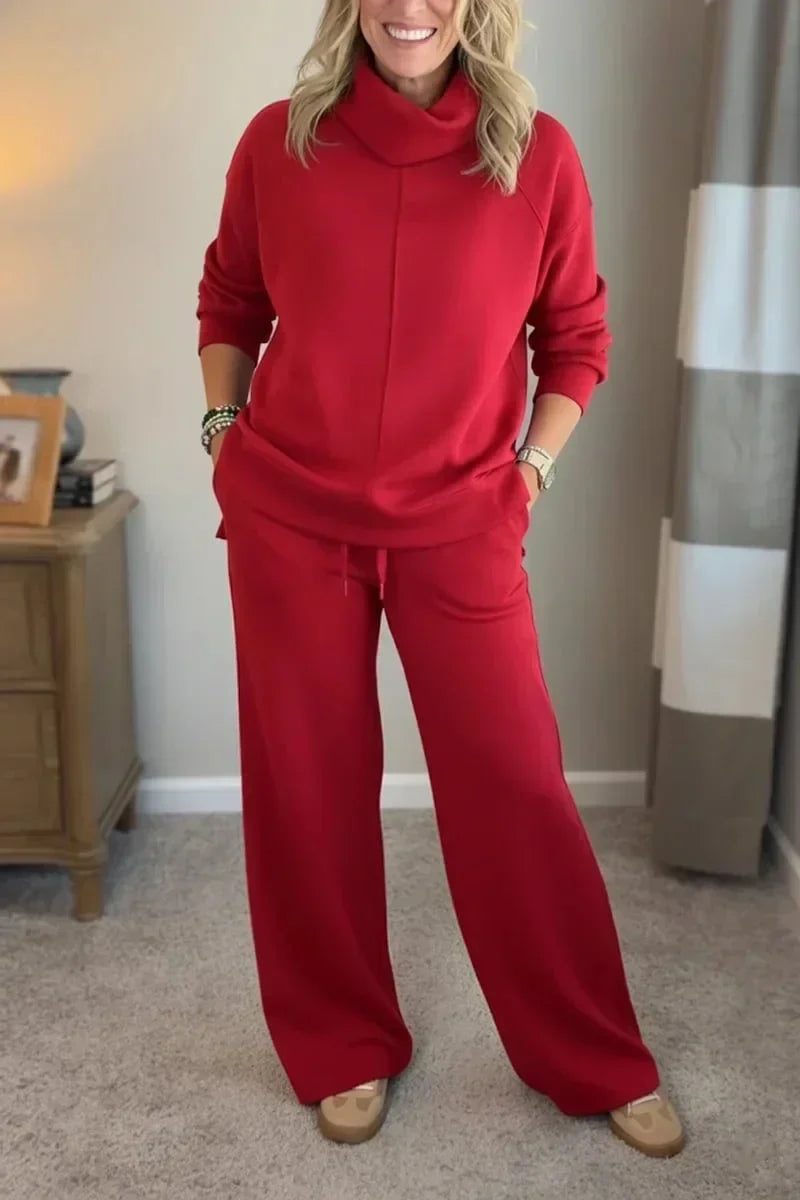 Dameset met sweater met opstaande kraag & comfortabele wijde broek