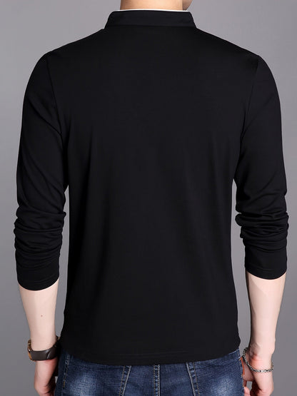 T-shirt Polo Homme Manches Longues Col Mao Rouge Bordeaux