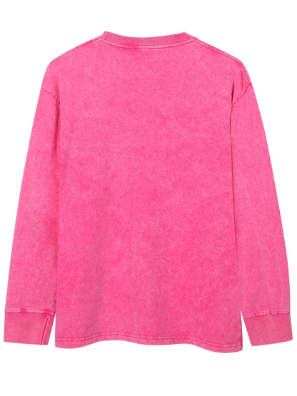 Sweat-shirt unisex lavé col rond décontracté à manches longues effet délavé