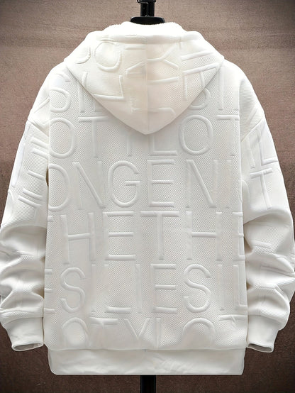Veste à capuche doublée polaire Homme Noir motif texturé zippée