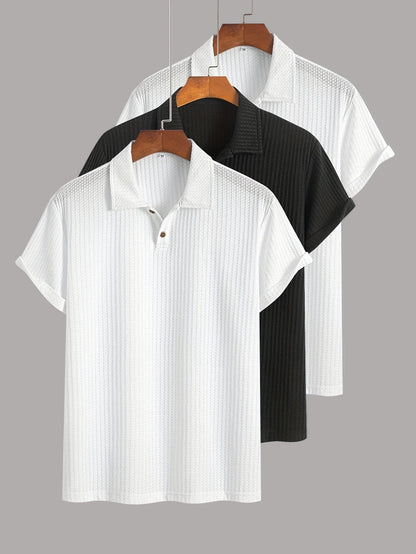 Lot de polos homme manches courtes style casual chic à col classique – pack de 3 polos texturés pour usage quotidien