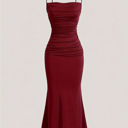 Robe longue de soirée femme à bretelles fines et drapé, silhouette sirène élégante pour événements formels