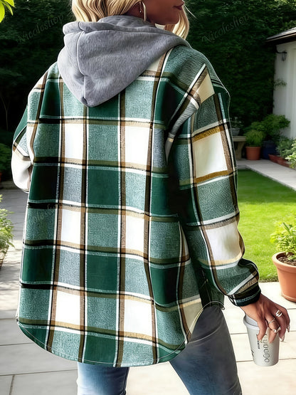 Surchemise Carreaux Femme Capuche Veste Chemise Verte Blanche