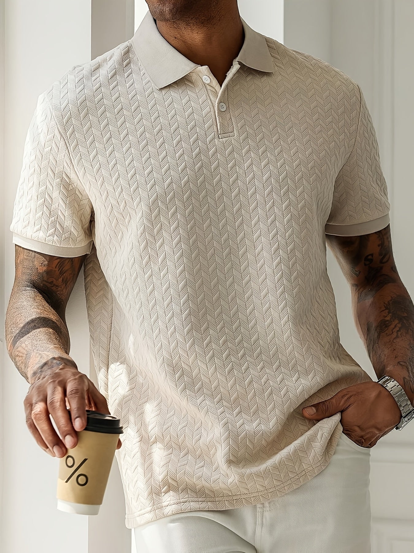 Polo uomo casual motivo a spina di pesce stile estivo
