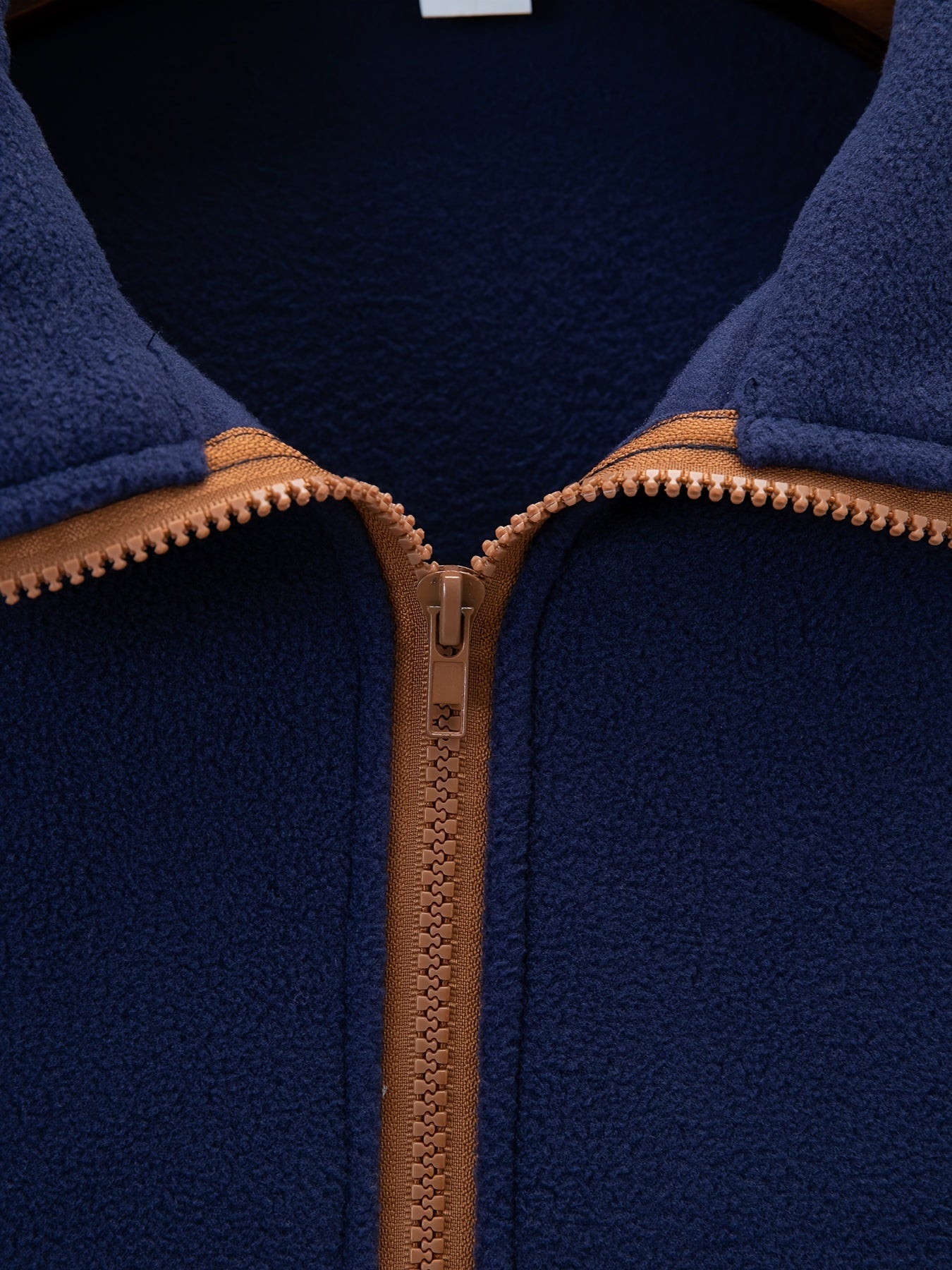 Polaire Homme Col Montant Bleu Marine Fermeture Éclair Marron