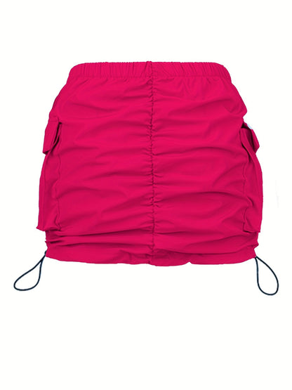 Jupe Mini Cargo Femme Style Urbain avec Fronces et Poches Utilitaires