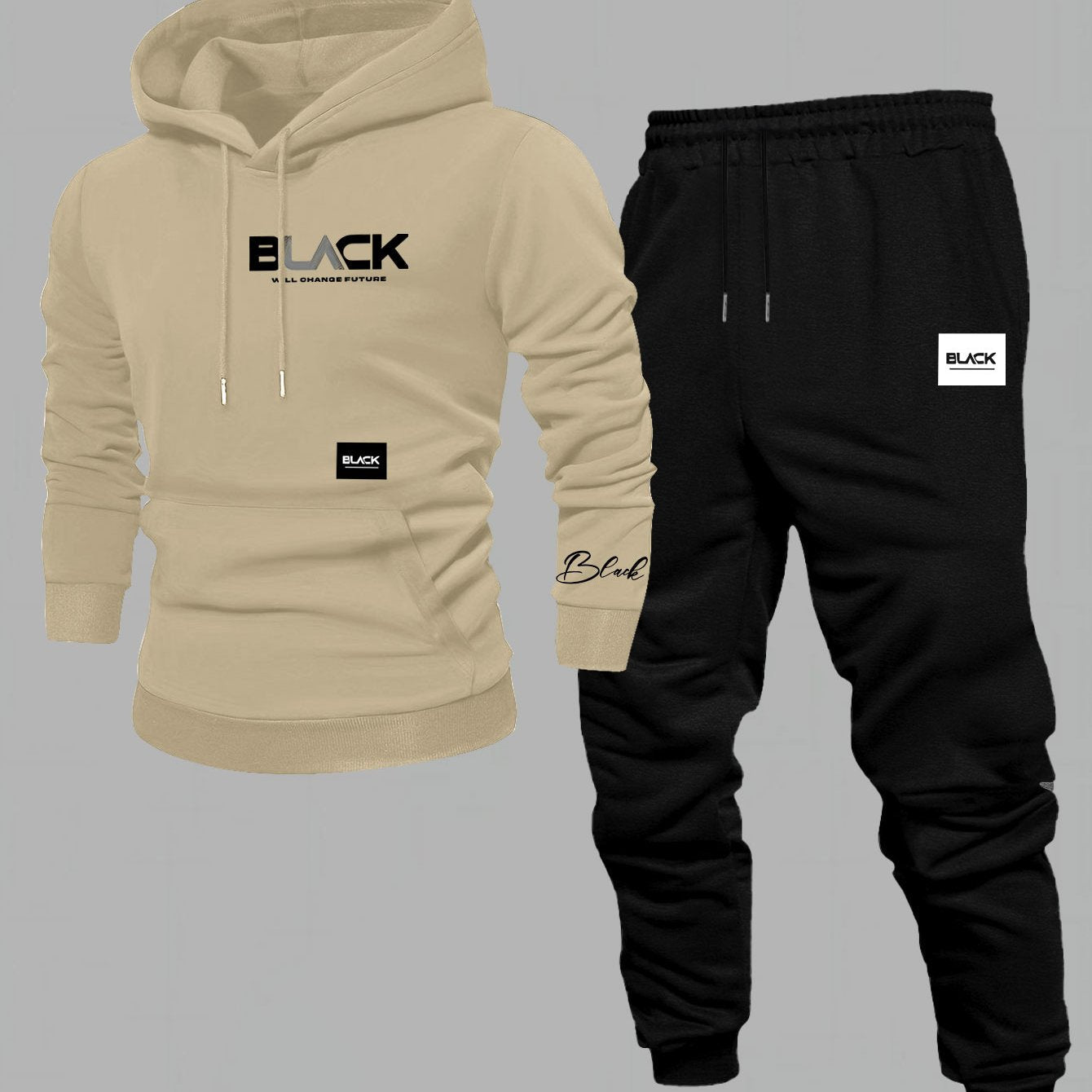 Ensemble Survêtement Homme Capuche et Pantalon Jogging Uni avec Cordon