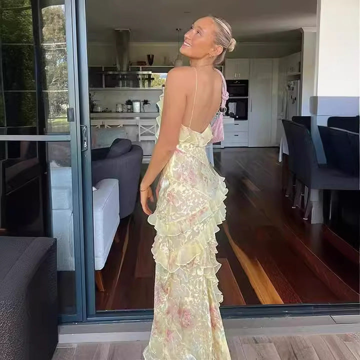 Robe Longue Femme Style Socialite Sexy pour Soirée ou Plage Sans Manches