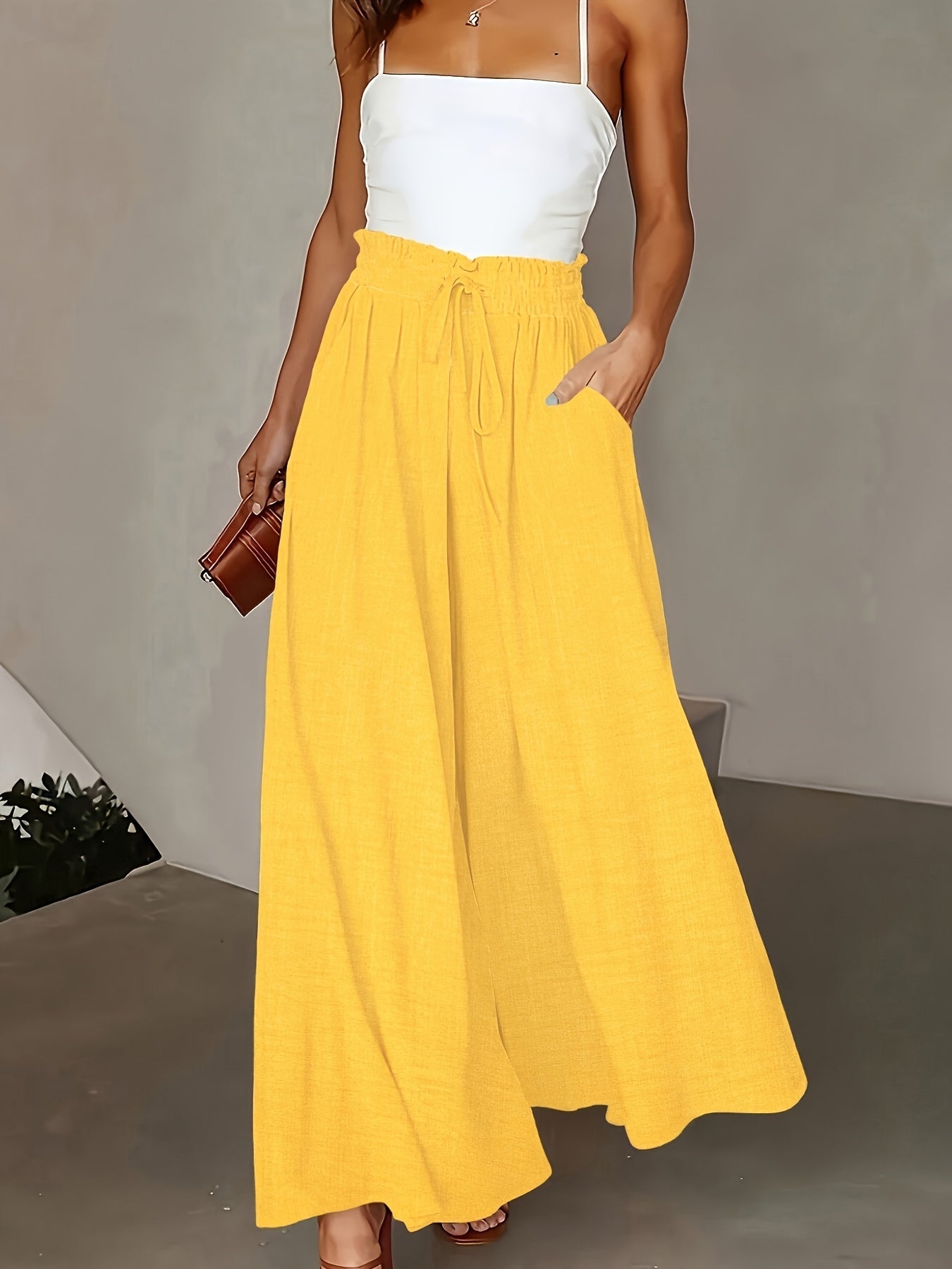Pantalon large taille haute femme style élégant pour printemps et automne