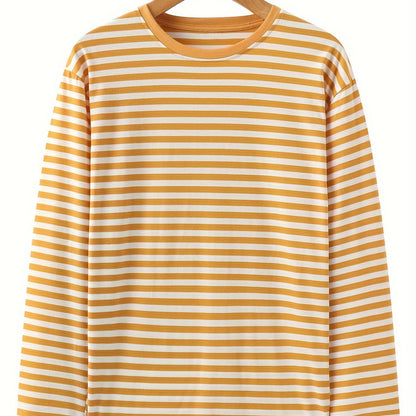 T-shirt à manches longues rayé col rond bleu et blanc pour homme