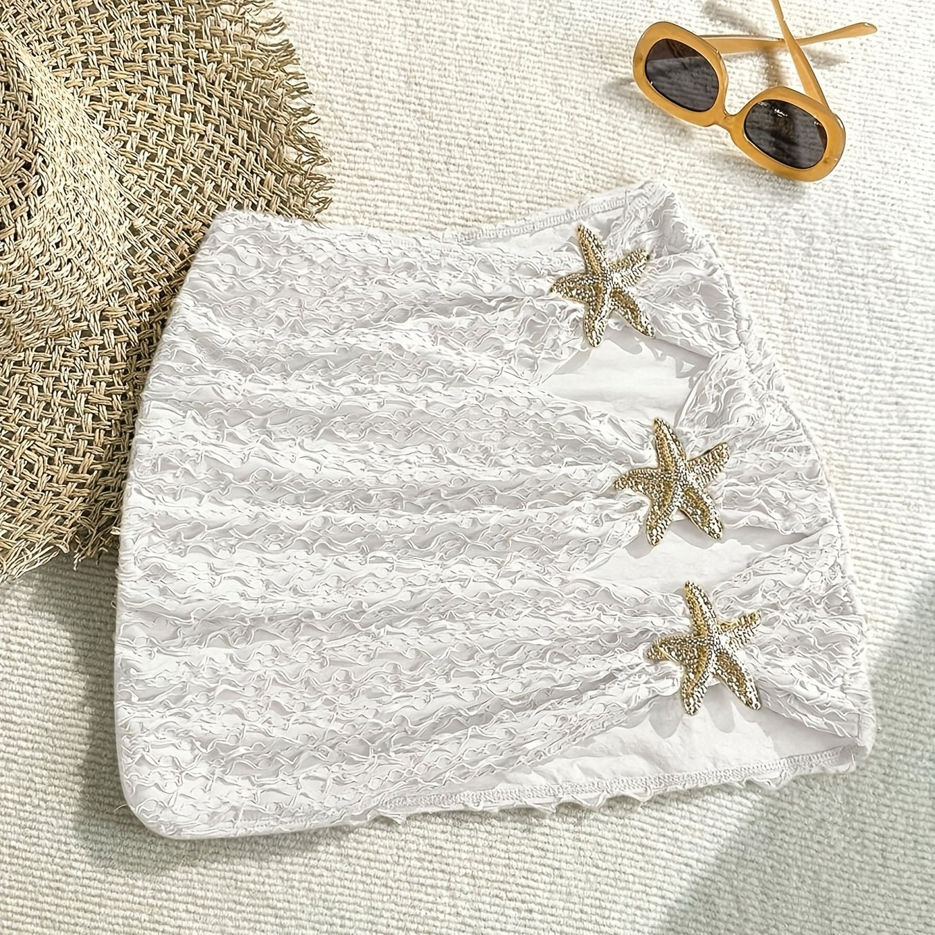Mini beach skirt with starfish details for women, chic coastal style