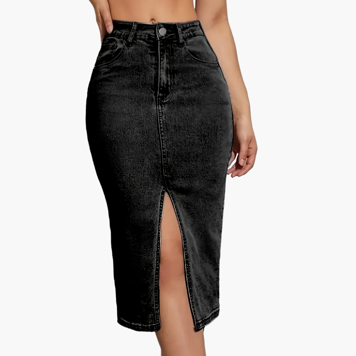 Højhalset pencilskørt med slids til kvinder, casual chic stil, ideel til sommeren