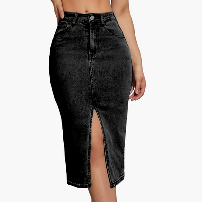 Højhalset pencilskørt med slids til kvinder, casual chic stil, ideel til sommeren