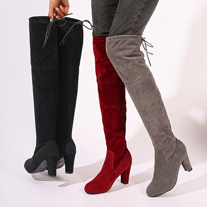 Bottes Cuissardes Femme à Talon Carré Épais et Lacets Arrière - Style Élégant et Confortable