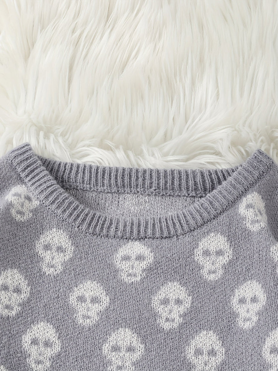 Weicher Rundhalspullover mit Totenkopfstrickmuster