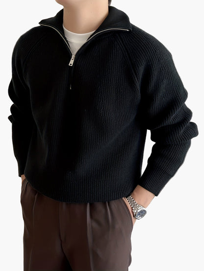 Męski sweter casual z zamkiem i nowoczesnym kołnierzem na jesień/zimę