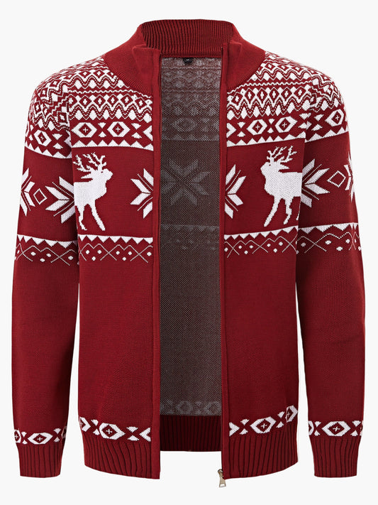 Herrecardigan i nordisk stil med rensdyrmønster til vinter, casual og festlig