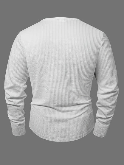 Haut décontracté texturé pour homme à manches longues col Henley