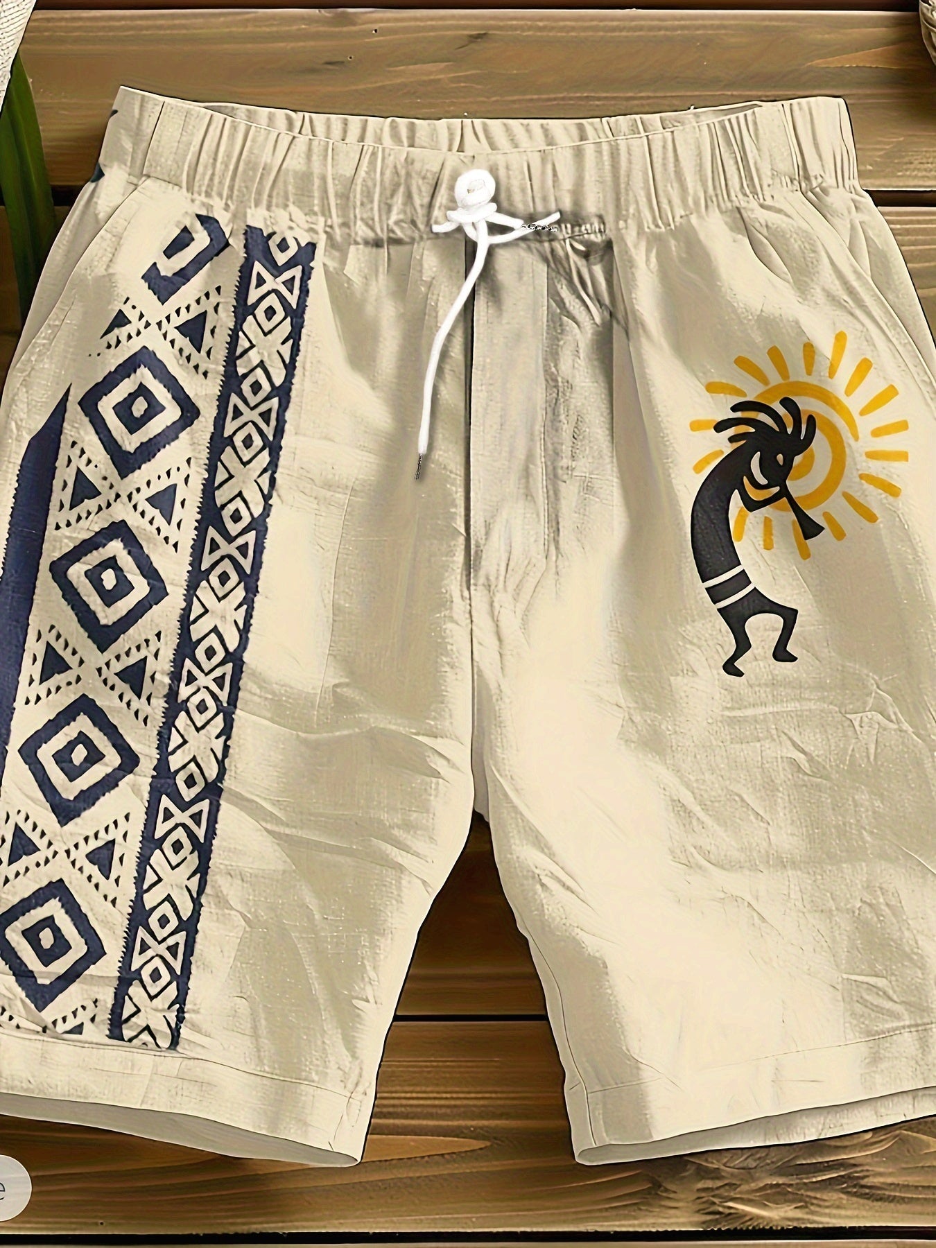 Shorts décontractés homme style artistique motif ethnique pour vacances et plage