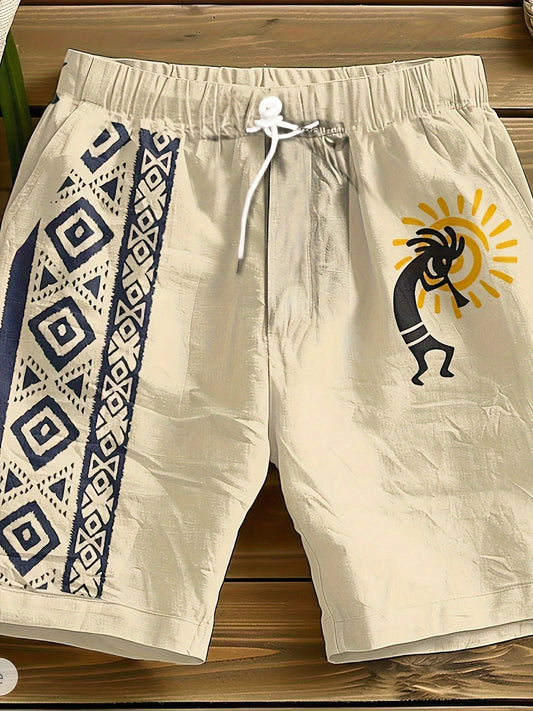 Shorts décontractés homme style artistique motif ethnique pour vacances et plage