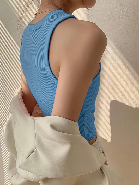 Débardeur femme côtelé sans manches style minimaliste pour look casual ou sport