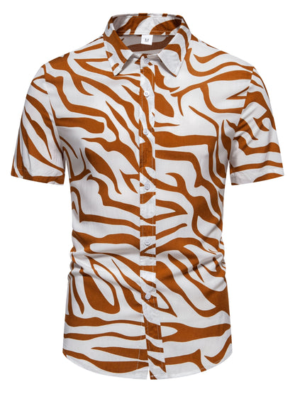 Camicia uomo a maniche corte stile resort con motivo zebrato di tendenza per l'estate