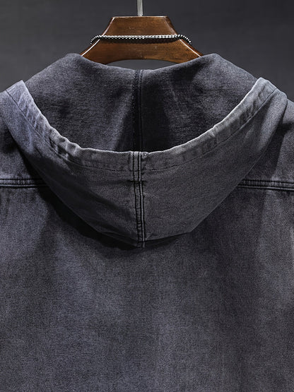 Veste sans manches à capuche pour homme en denim noir délavé
