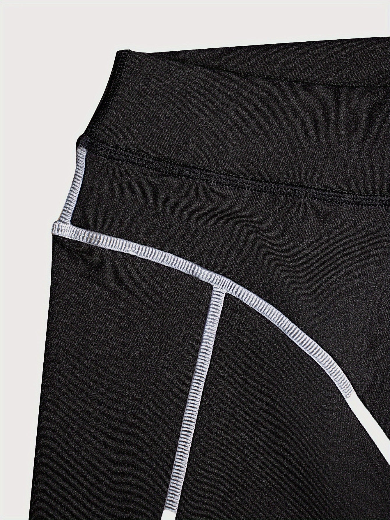 Legging Femme Noir à Coutures Contrastantes Taille Haute