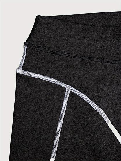 Legging Femme Noir à Coutures Contrastantes Taille Haute