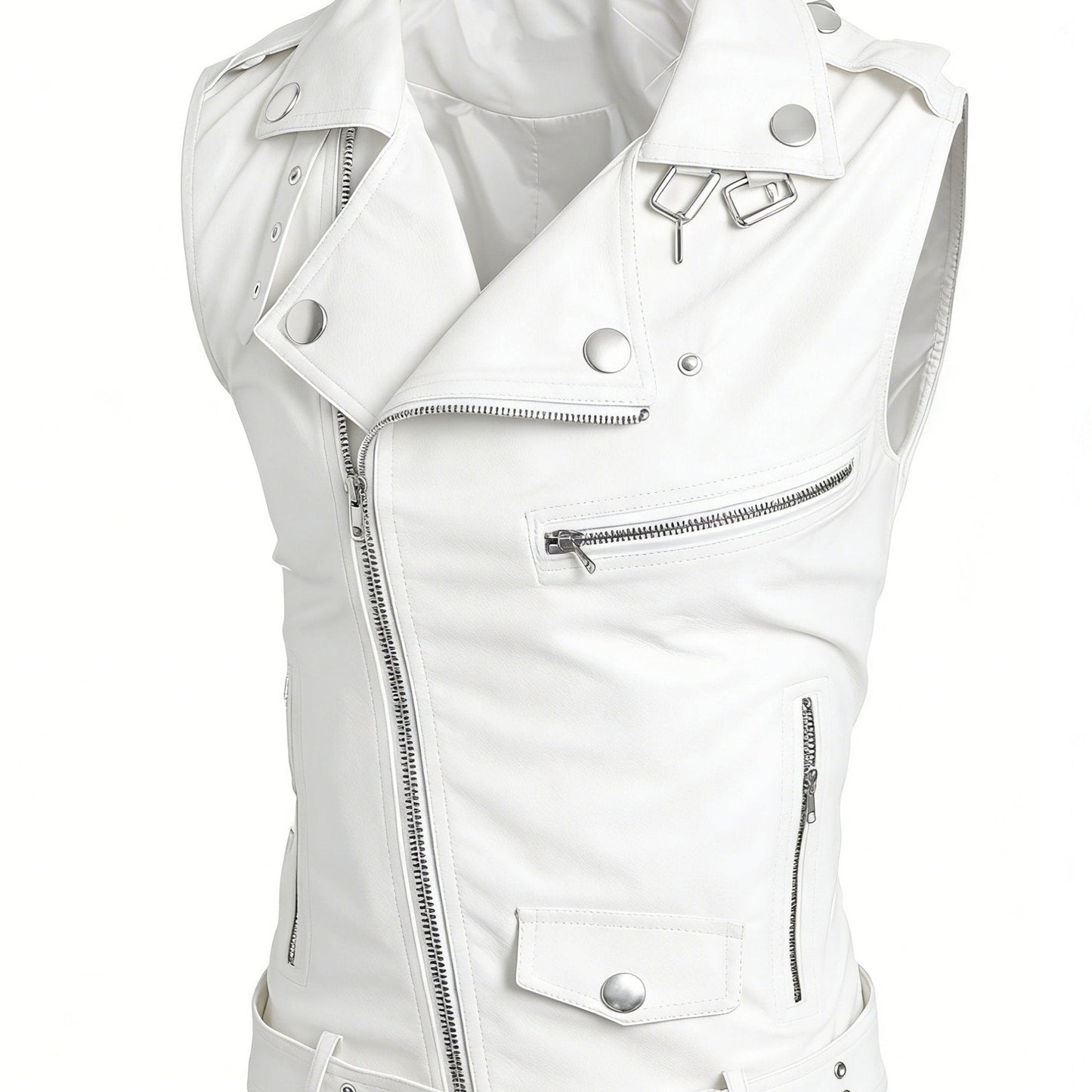 Gilet de style motard en similicuir sans manches avec fermeture éclair asymétrique