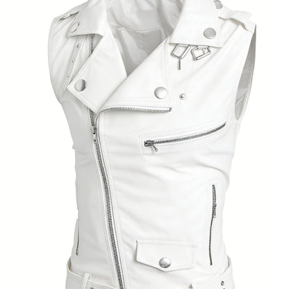 Gilet de style motard en similicuir sans manches avec fermeture éclair asymétrique