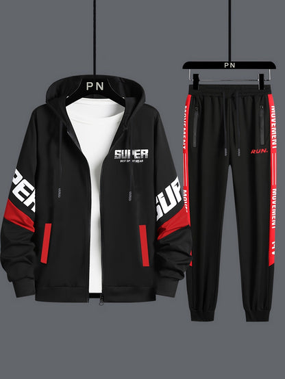 Ensemble Homme Sportif Noir avec Capuche et Bandes Latérales