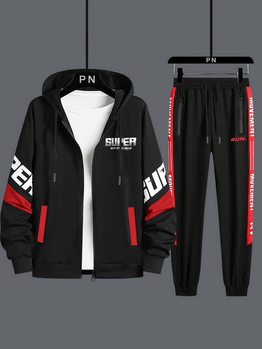 Ensemble Homme Sportif Noir avec Capuche et Bandes Latérales