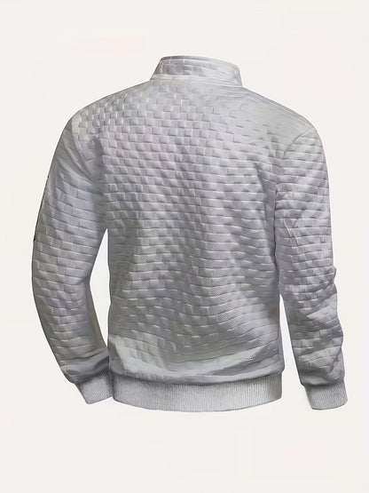 Pull homme matelassé motif géométrique avec col montant zippé et patch manche