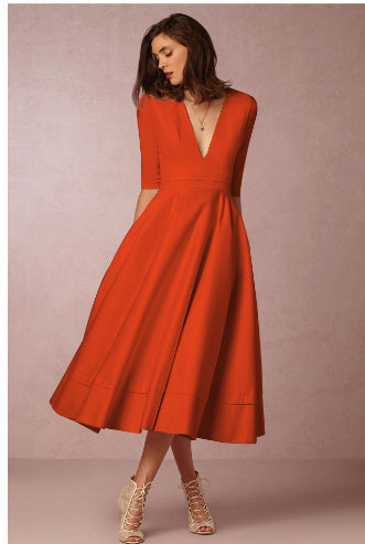 Elegantes Damen-Midikleid im Vintage-Stil mit halblangen Ärmeln für Hochzeit oder Abendveranstaltung