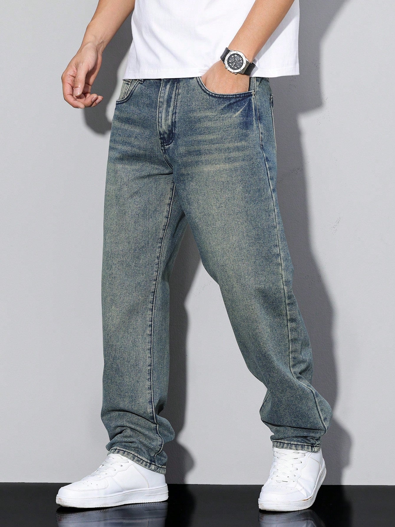 Jeans larghi casual da uomo stile urbano versatile