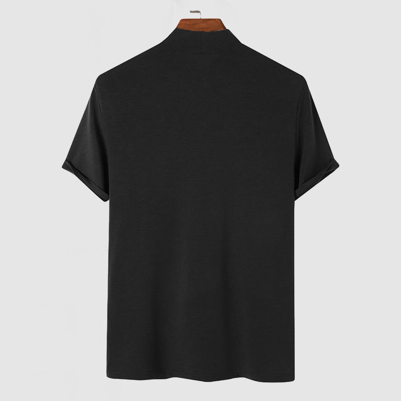 Trendy T-shirt med høj krave til mænd – moderne og tætsiddende stil, ideel til urban eller elegant look