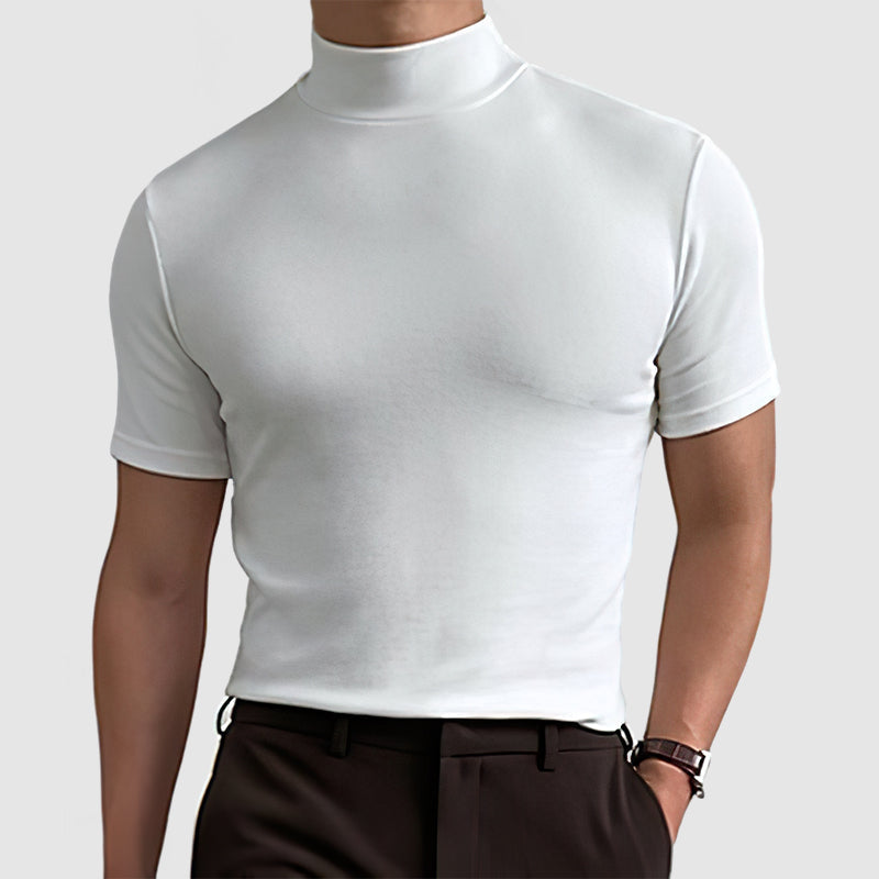 Trendy T-shirt med høj krave til mænd – moderne og tætsiddende stil, ideel til urban eller elegant look