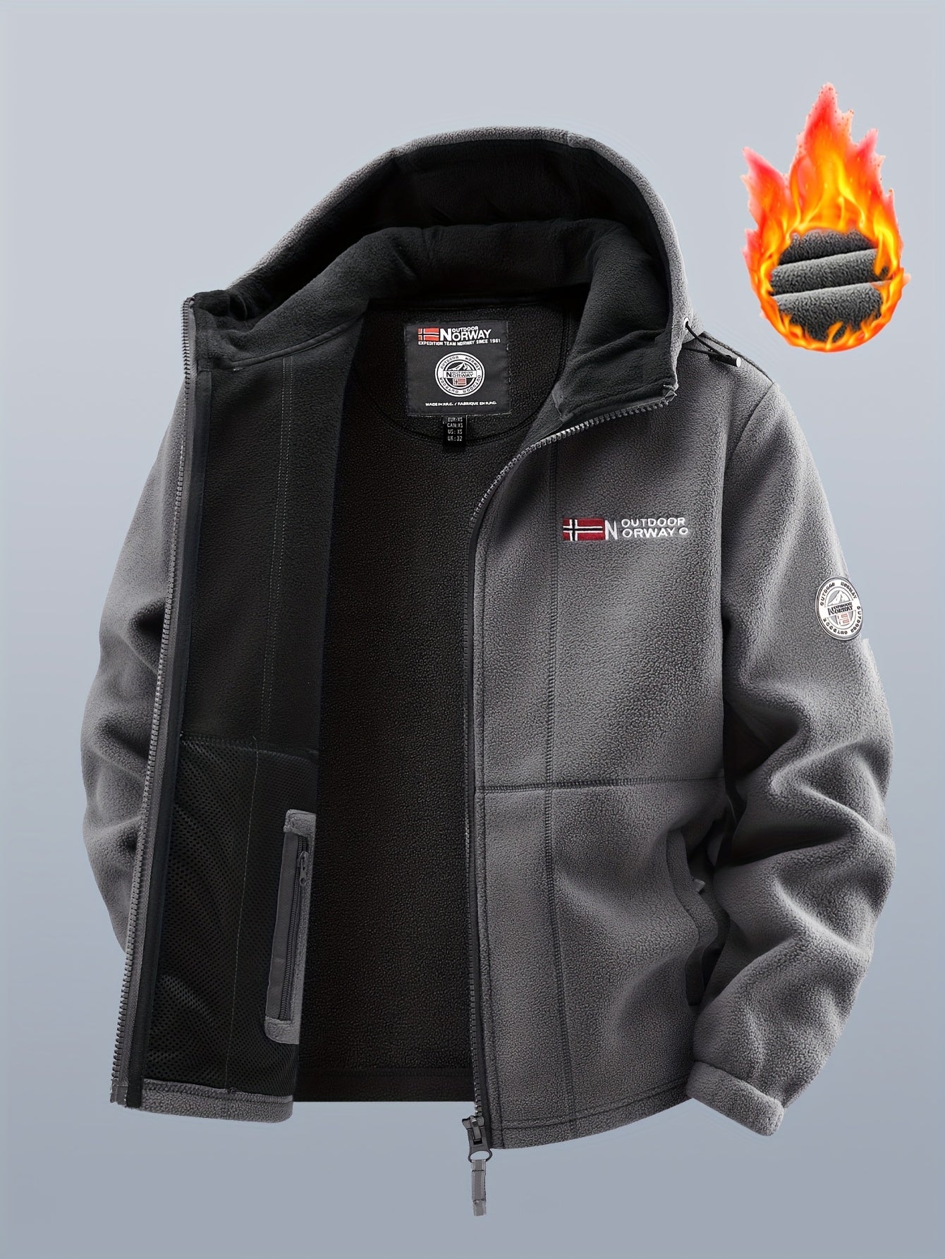 Veste polaire à capuche homme Bleu marine double épaisseur extérieur