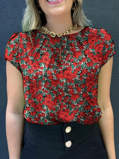 Blouse femme élégante à manches courtes style floral chic pour usage quotidien ou bureau